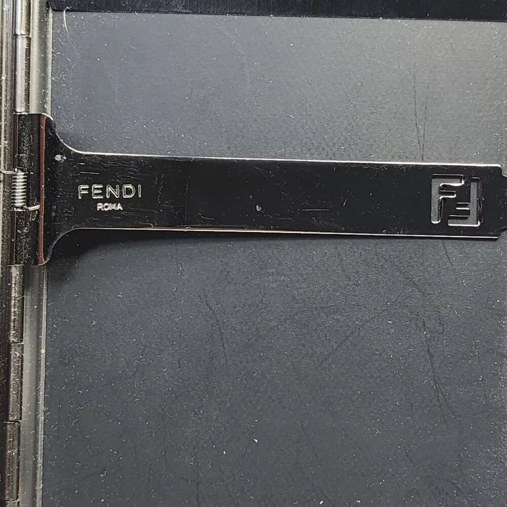 Fendi Zucca Metal Cigarette Case Vintage Card Holder Black Enamel Striped FF